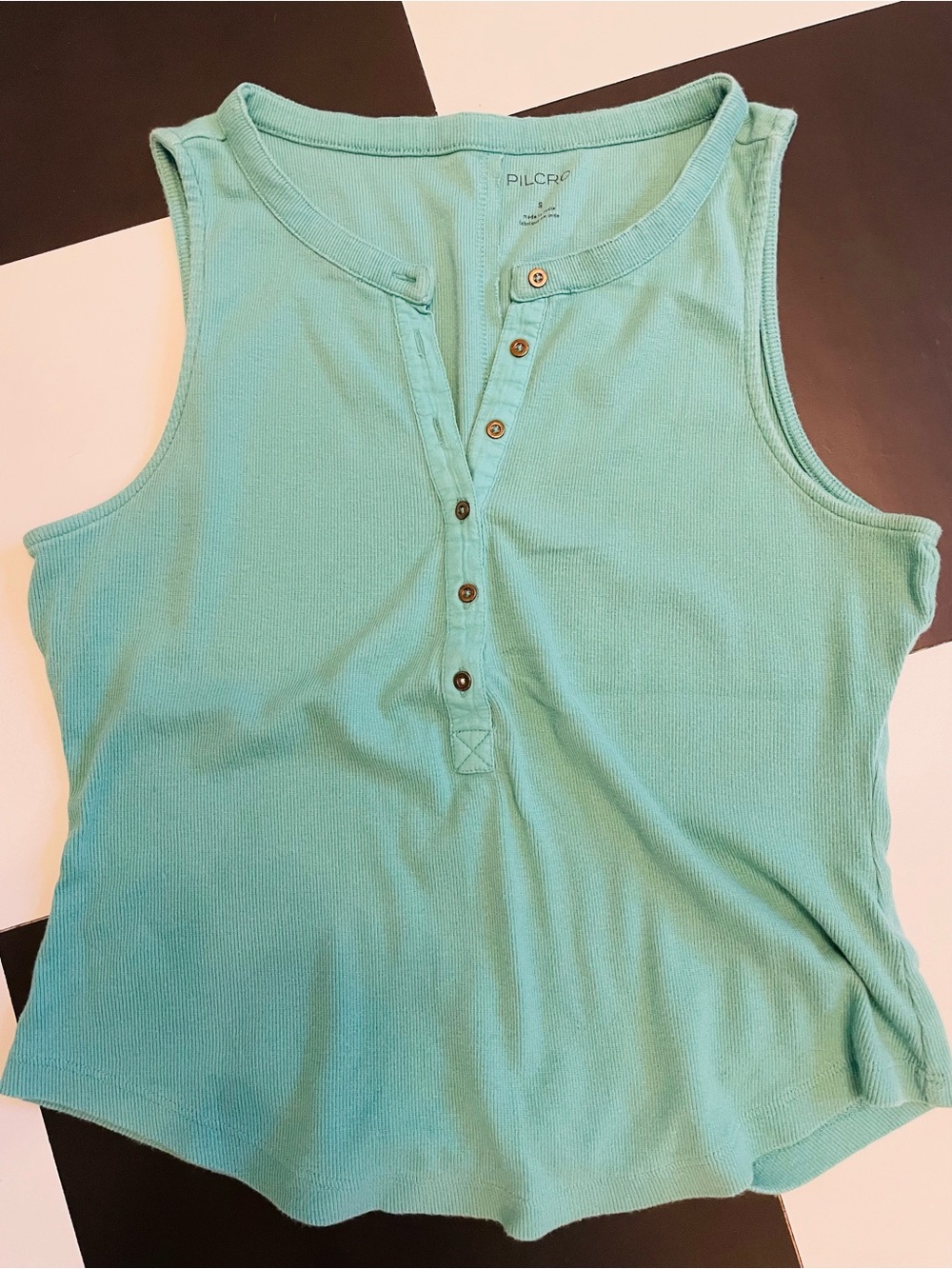 Pilcro Sleeveless Henley Tank Top - Teal